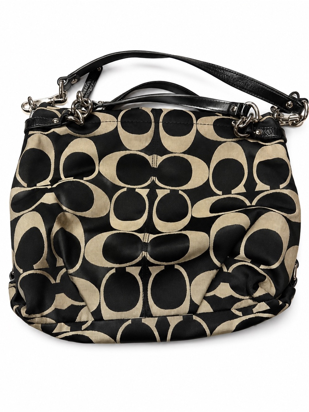 Coach Signature C Black Khaki Hobo Shoulder Bag F17183 Canvas Leather